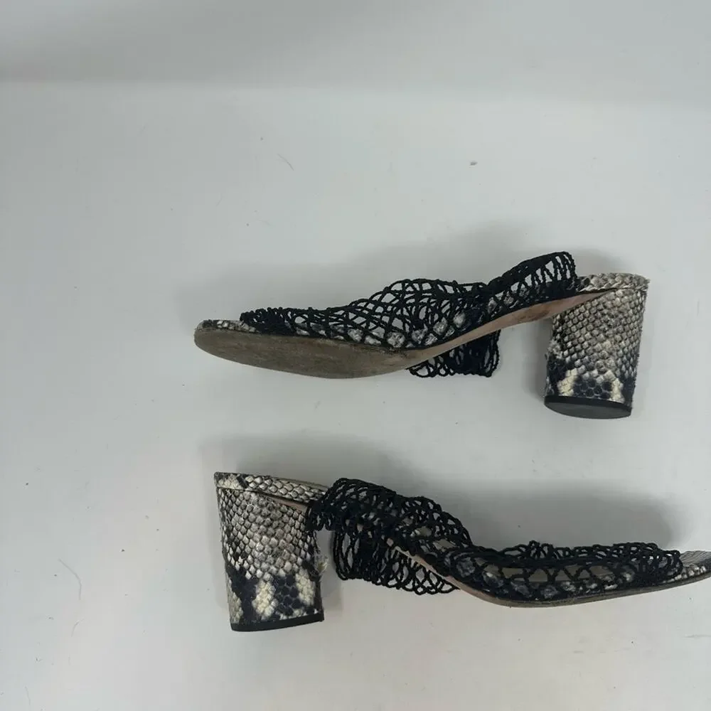 Veronica Beard Kasi Snakeskin Print Block Heel Mesh Slide Sandal In Black 8.5